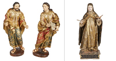 Apóstoles, Escuela Colonial, S. XVIII. Teresa de Jesús, círculo de Alonso Cano, S. XVII.