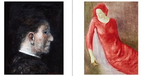 Miguel Macaya, Personaje de perfil. Montserrat Gudiol, Mujer vestida de rojo.